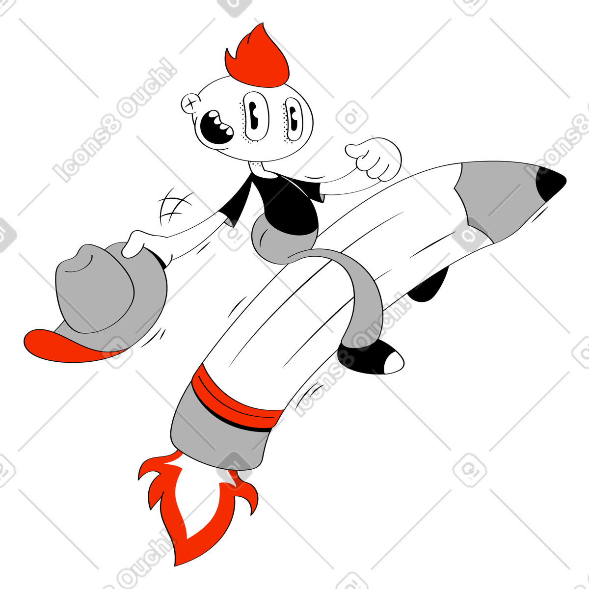 Illustration Guy avec chapeau de cowboy rodéo équitation crayon géant dans le style Looney à télécharger aux formats PNG, SVG