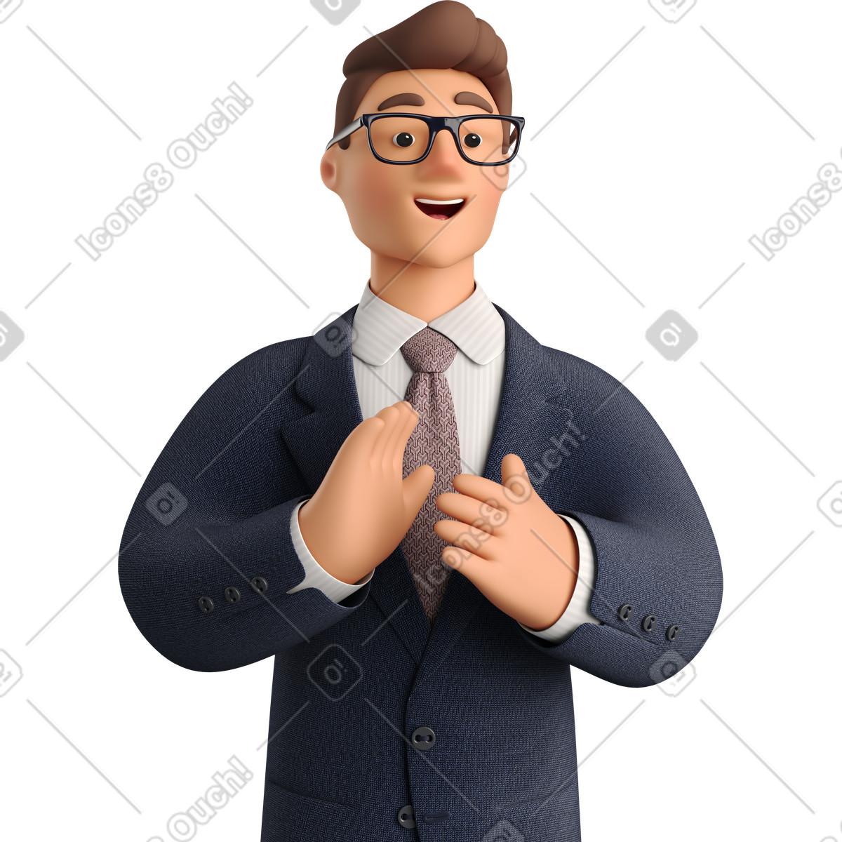 3D Business スタイルの Businessman in dark blue suit applauding のイラストをPNG、SVG形式でダウンロード