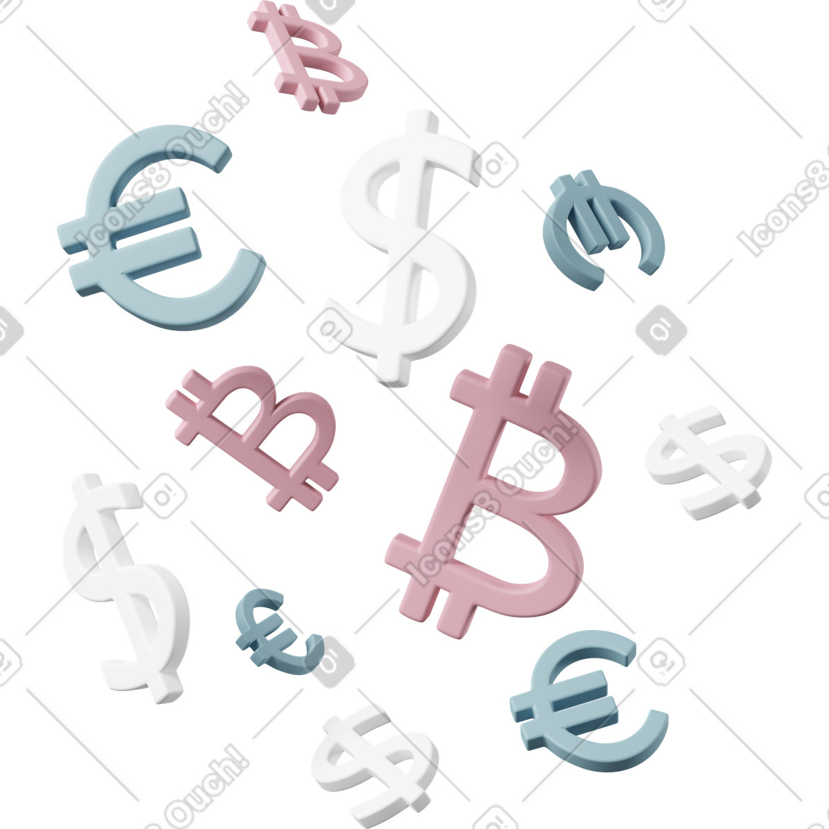 Dollar euro bitcoin illustration in PNG, SVG