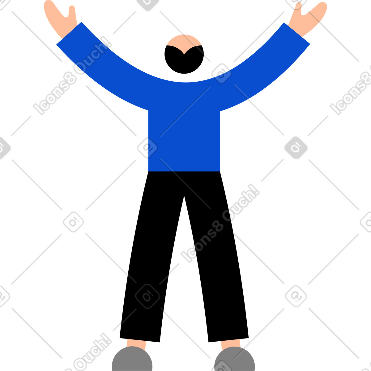 Young man looking up with his arms raised illustration in Tiny style download in PNG, SVG