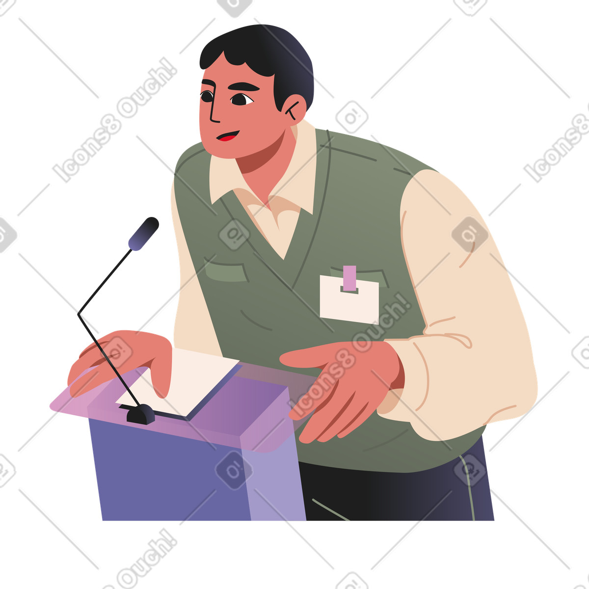 Ilustração de Homem participando competição debate em no estilo Coworking para baixar em PNG, SVG