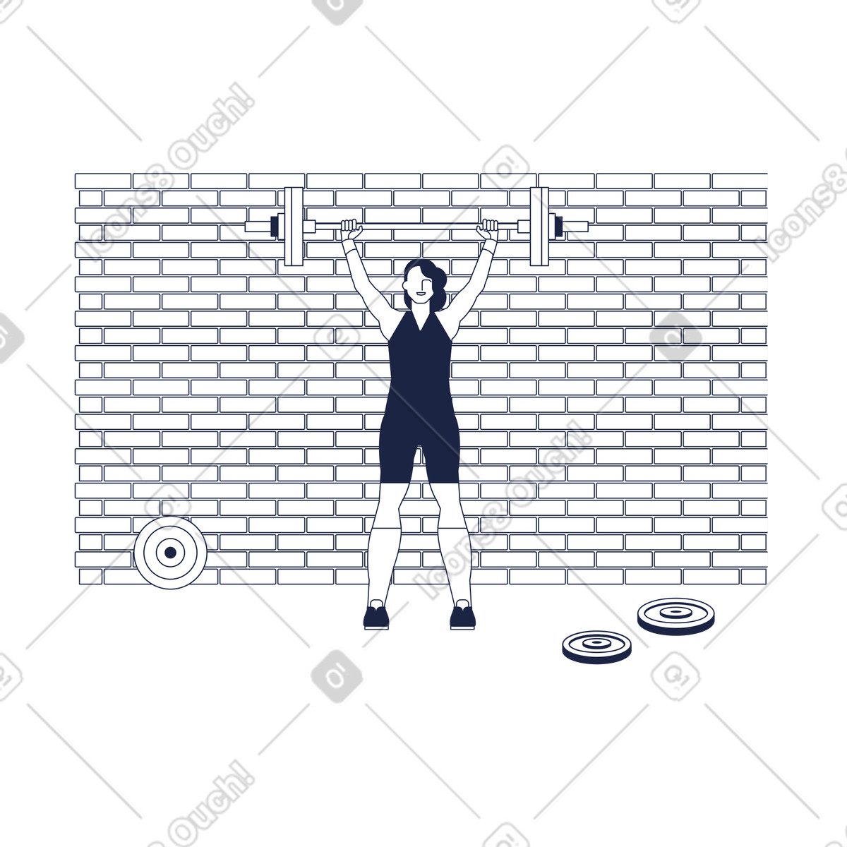 Powerlifter training with barbell weights, Personal workout or muscle building-Illustration im Urban Line-Stil als Download in PNG, SVG
