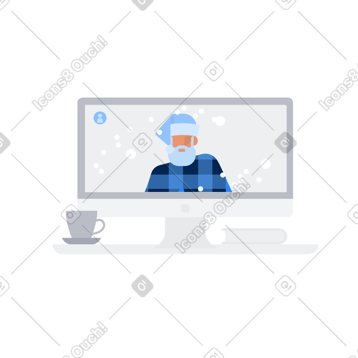 Illustration Online Santa greeting on desktop, Digital Christmas message dans le style Urban à télécharger aux formats PNG, SVG