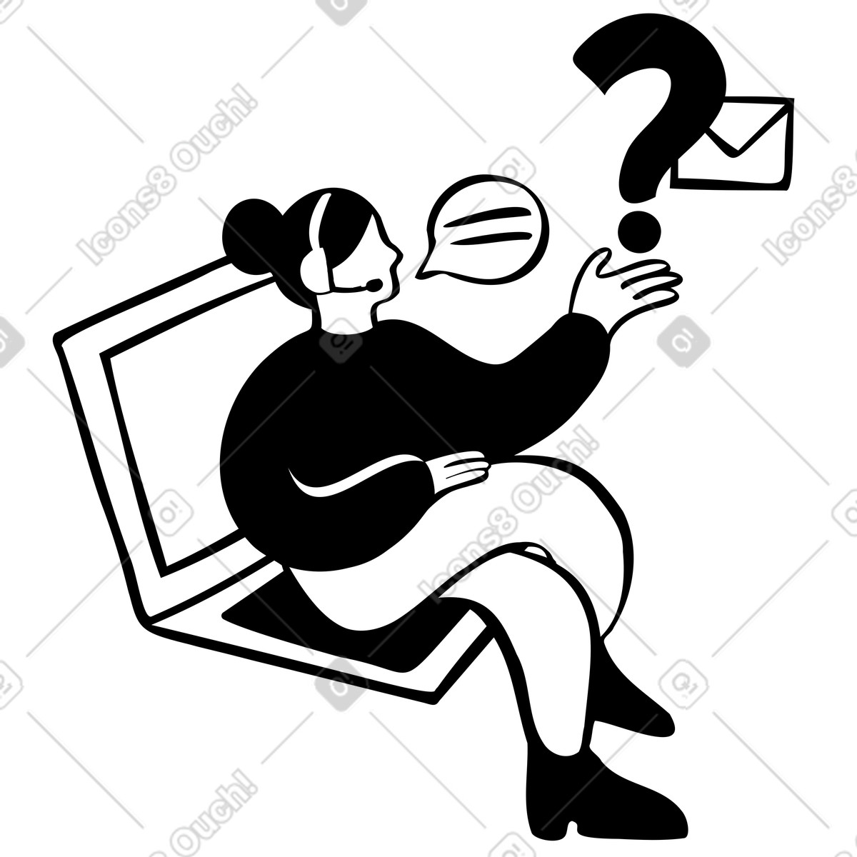 Virtual support specialist working on digital helpline illustration in PNG, SVG