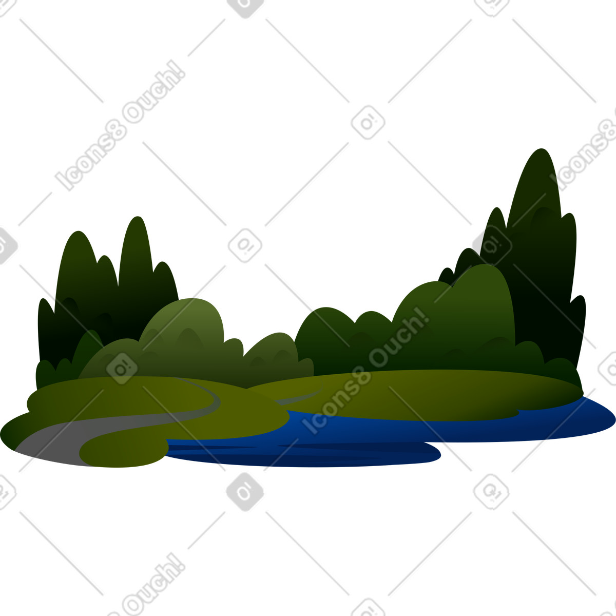 Evening park with a pond and trees illustration in Vivid style download in PNG, SVG
