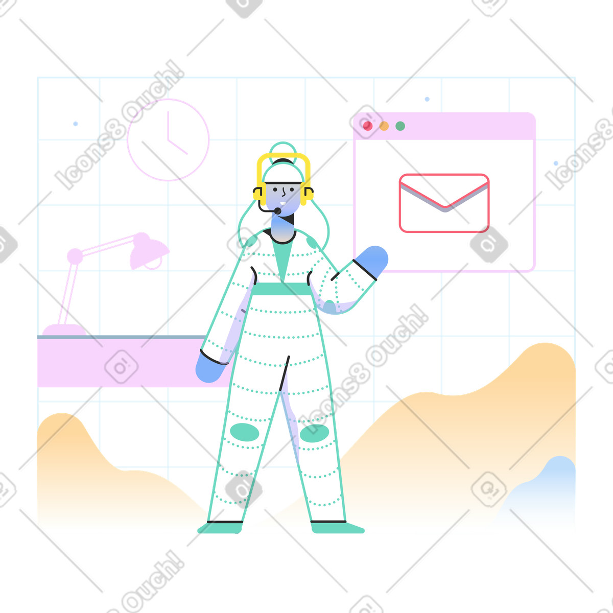 Supporta l'operatore ai che controlla i nuovi messaggi illustrazione in stile Marginalia scarica in PNG, SVG