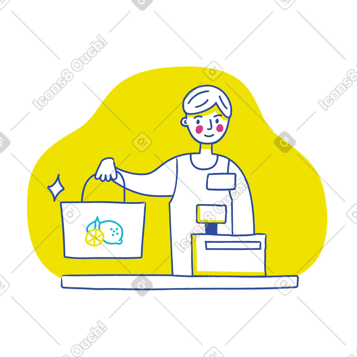 下载 Lime 风格的 结帐时的男性杂货店收银员 插画，支持 PNG、SVG 格式