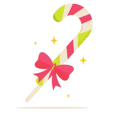 A colorful candy cane styled like a lollipop with a big red bow