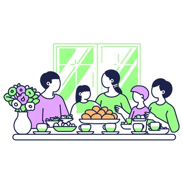 A family reunion around a large table with multiple espressos being shared