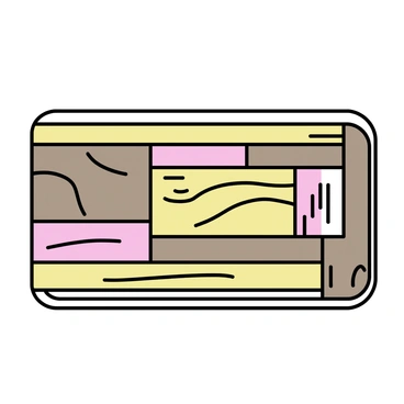 A piece of art made from reclaimed wood, showing a patchwork of different grains