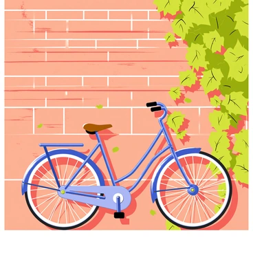 A vintage bicycle with a shiny chrome frame and a brown leather seat is leaning against a weathered brick wall. The bricks are a mix of red and brown tones, showing signs of age with some chipped edges. Green ivy is sprawling across the wall, with its leaves varying in shades from dark green to light green. The sunlight casts gentle shadows on the wall, highlighting the texture of both the bricks and the ivy.
