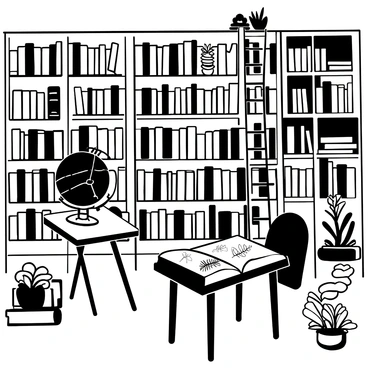 A library filled with books on botany and illustrations of plants