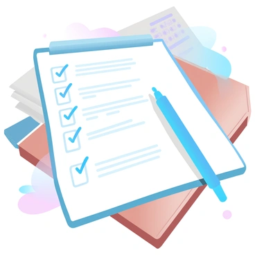 A detailed audit checklist is laid out on a wooden desk. The checklist features several items, each accompanied by checkboxes. A blue pen is poised above the checklist, with some boxes marked off with a neat tick. In the background, there are stacks of papers and a calculator, creating an organized workspace ambiance. The sunlight softly illuminates the scene, highlighting the textures of the wooden desk and the paper.