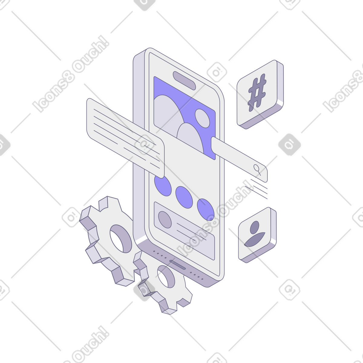 Mobile app development and mobile user interface illustration in PNG, SVG