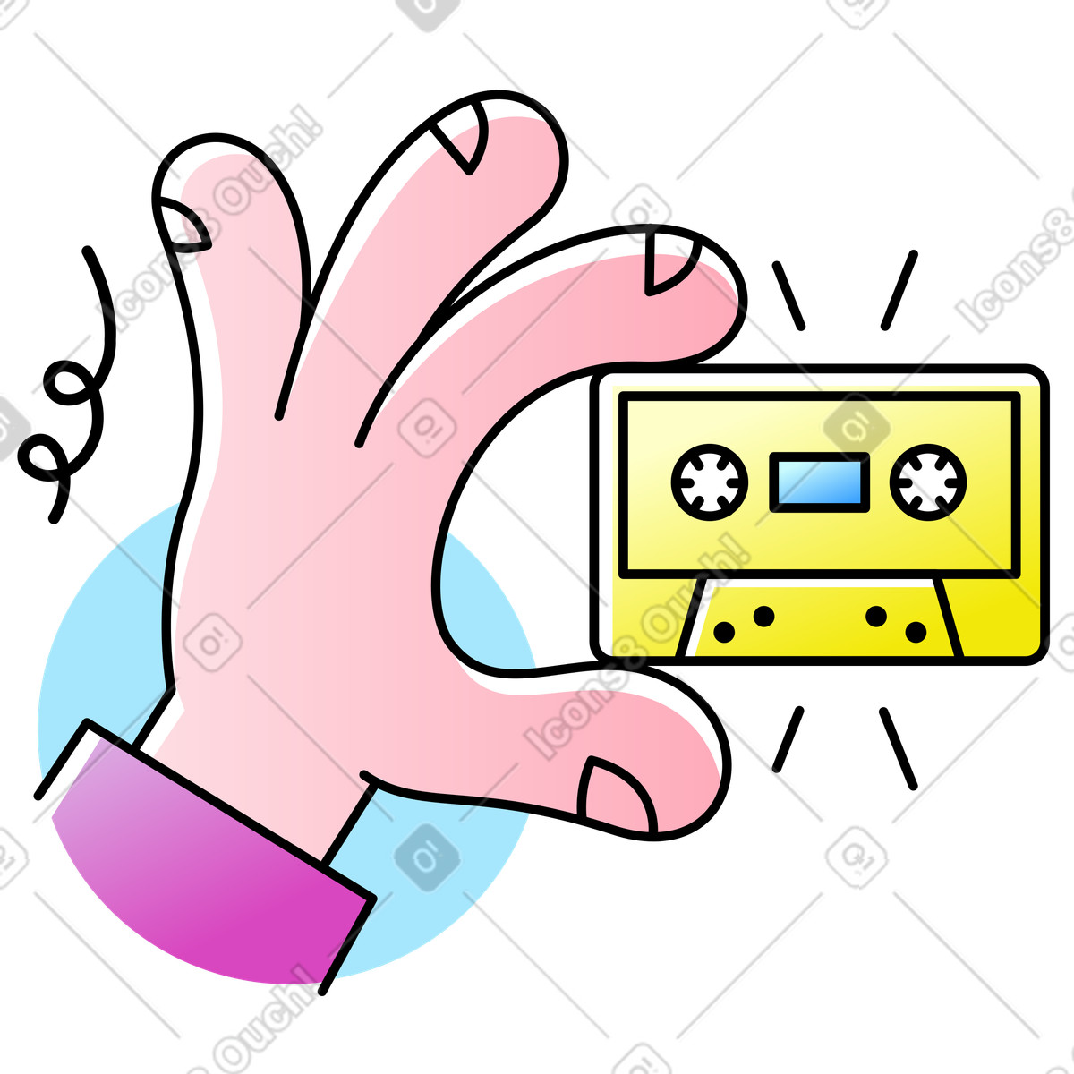 Ilustración Mano con casete de audio en estilo Pocus a descargar en PNG y SVG