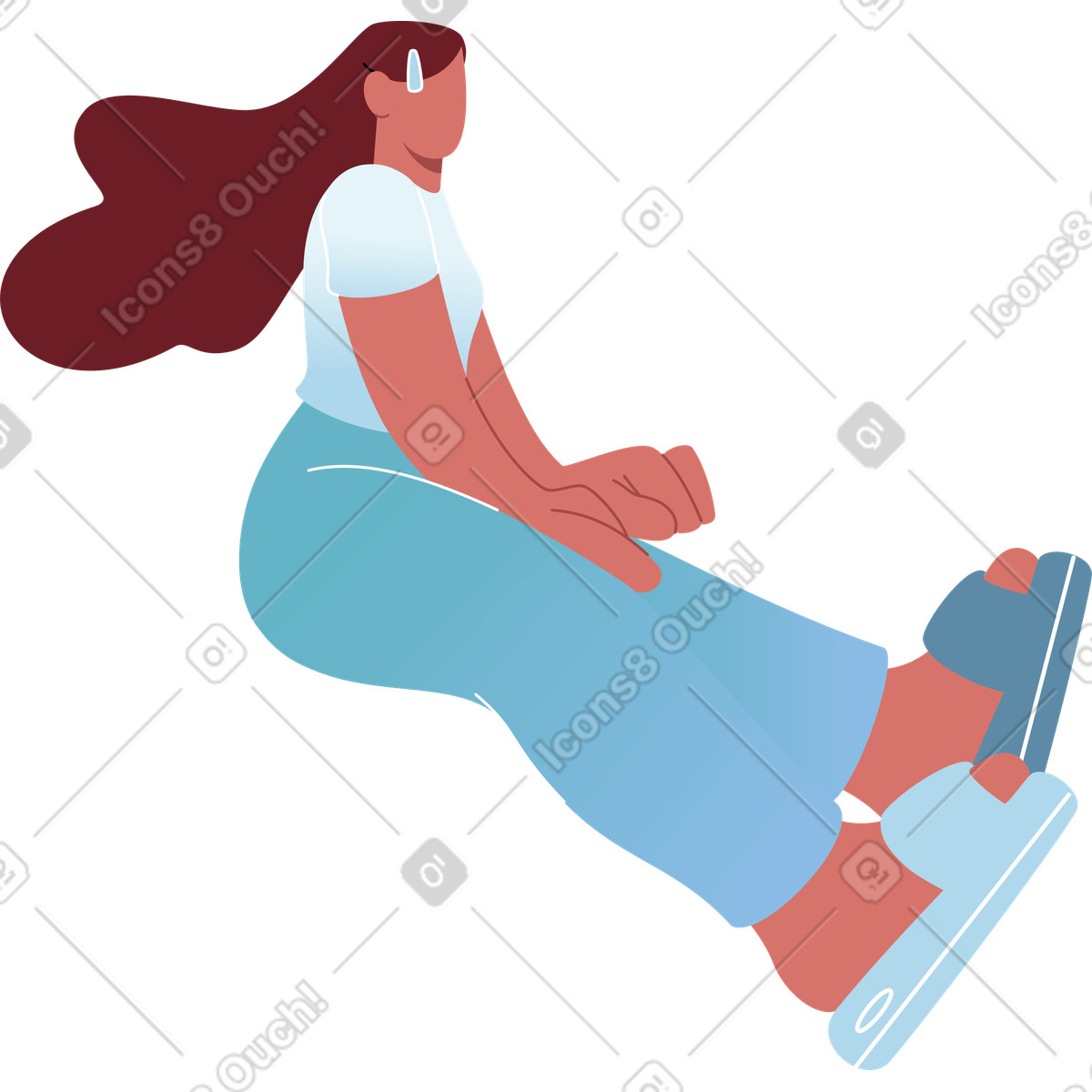Ilustração de Mulher sentada com os braços estendidos em no estilo Airy para baixar em PNG, SVG