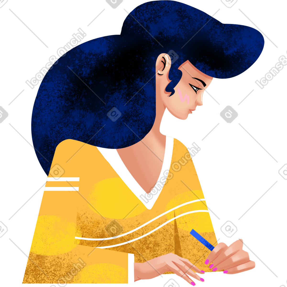 Ilustração de Woman in a yellow jacket with blue pencil em no estilo Flare para baixar em PNG, SVG