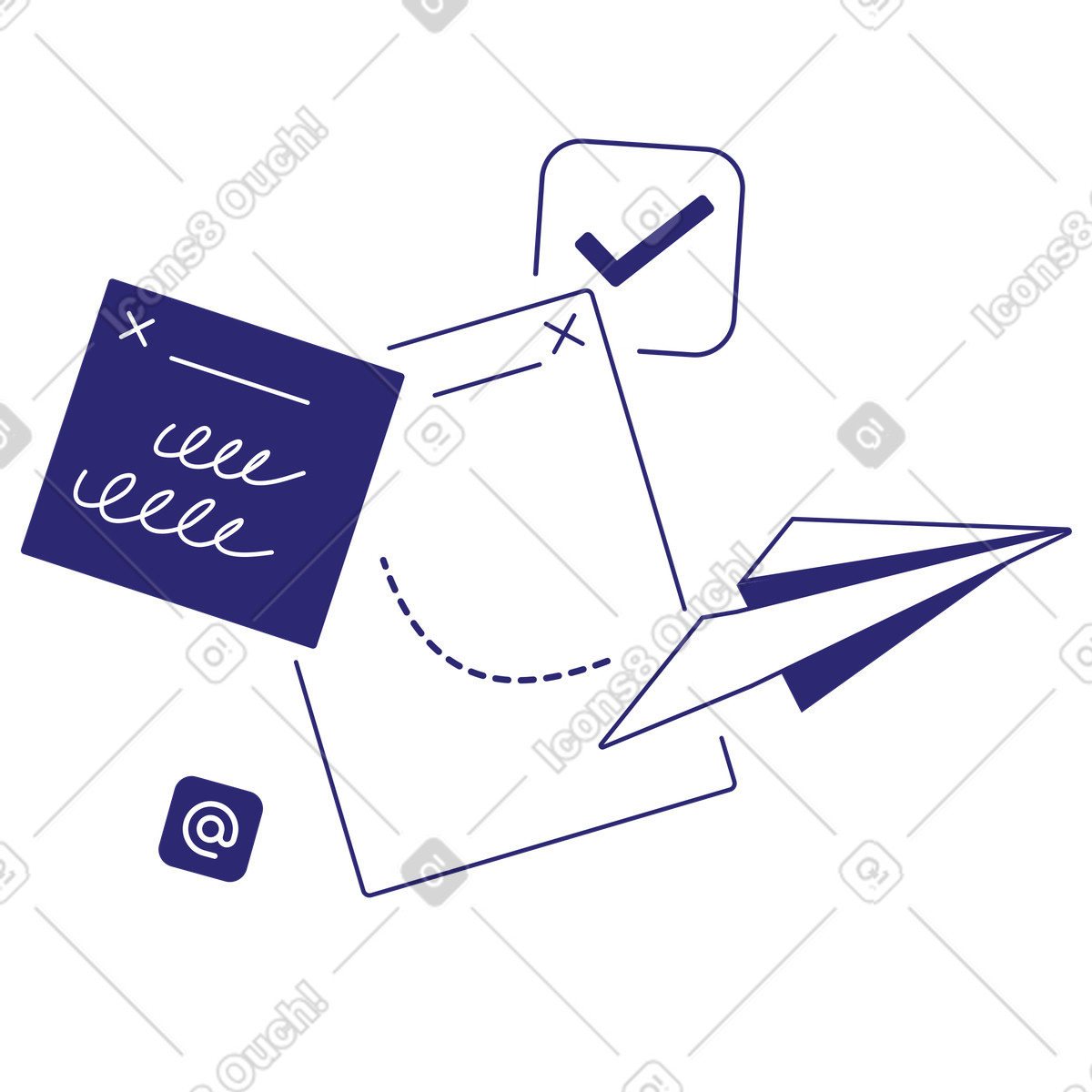 Sending emails, paper plane and note  illustration in PNG, SVG