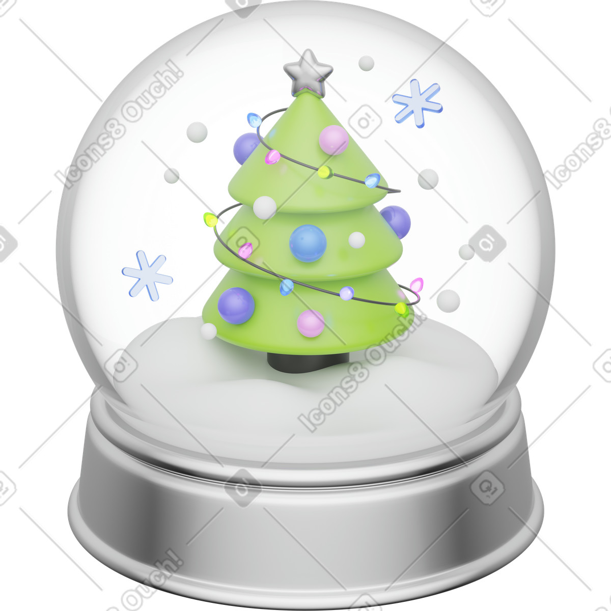 Snow globe with Christmas tree, winter decoration illustration in 3D Playful style download in PNG, SVG