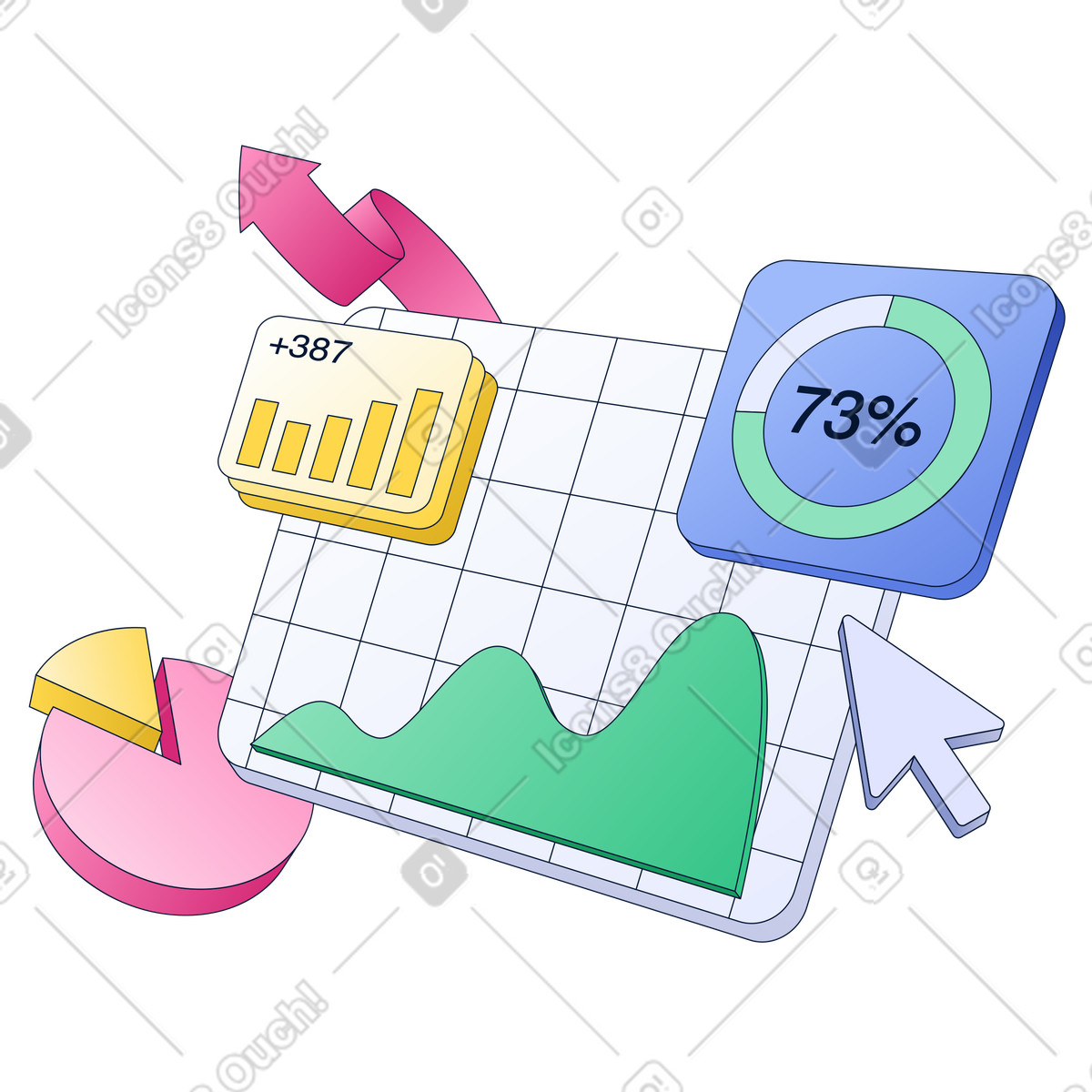 Interactive dashboard with analytics widgets, Business intelligence and performance monitoring illustration in PNG, SVG