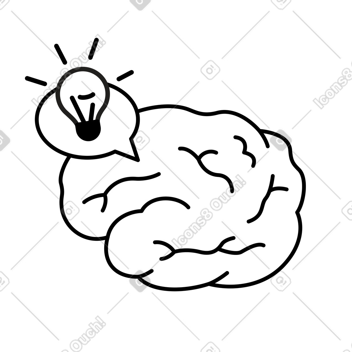 Ilustração de Brain idea bubble with lightbulb symbolizing creativity and inspiration em no estilo para baixar em PNG, SVG