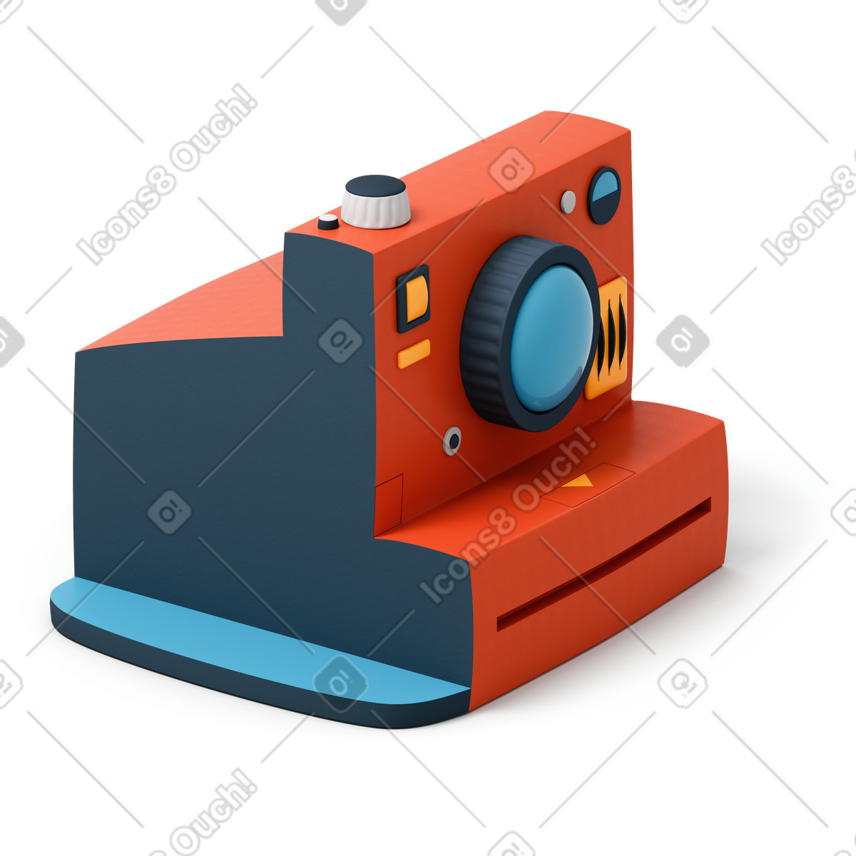 Ilustração de Vista lateral da câmera instantânea vermelha em no estilo 3D Flame para baixar em PNG, SVG