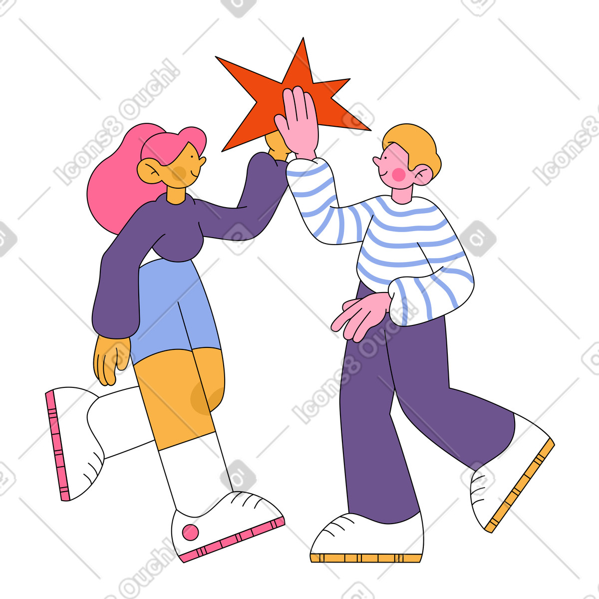 Ilustração de Mulher e homem dando high five um ao outro em no estilo Bloom para baixar em PNG, SVG