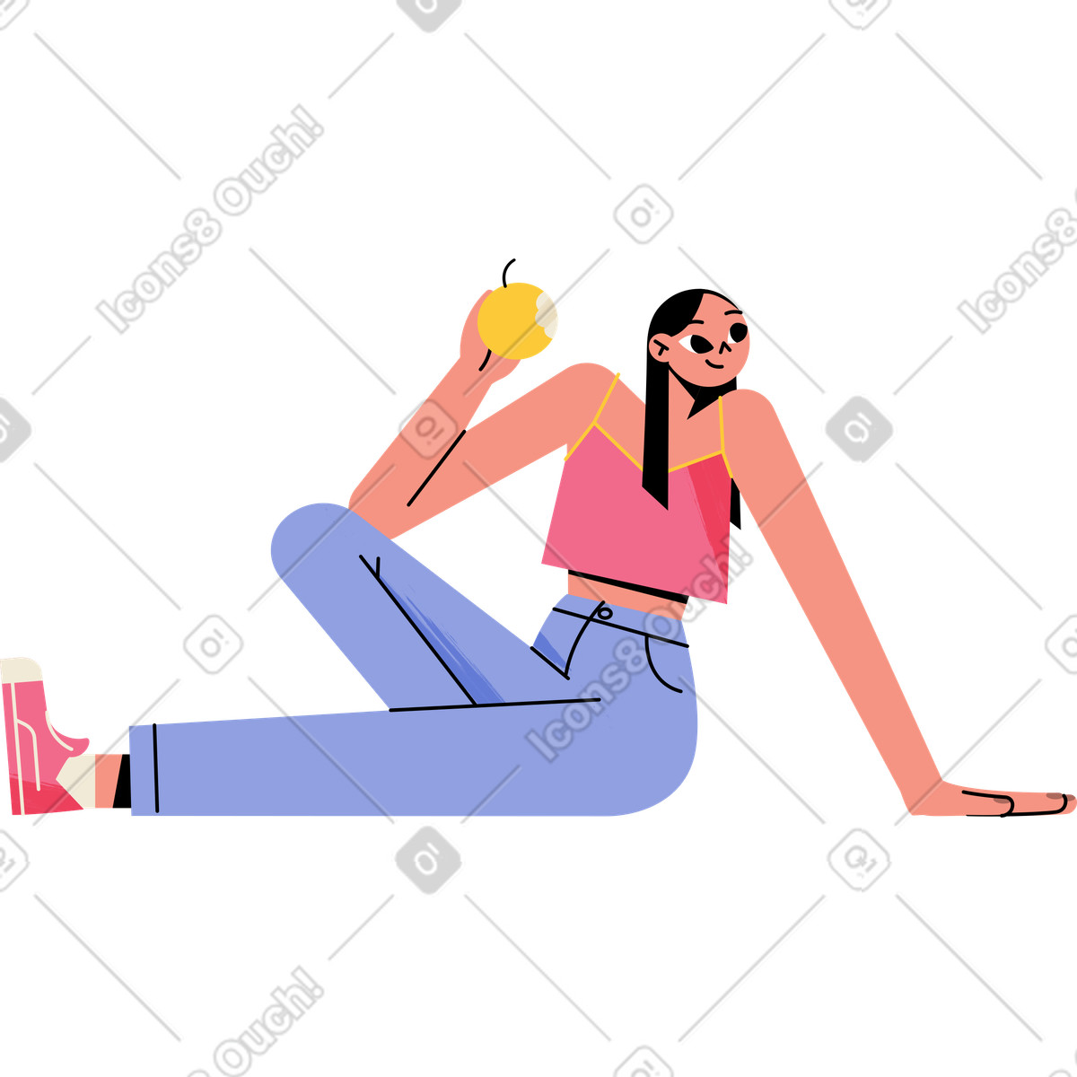 Juicy スタイルの りんごを持つ若い女性 のイラストをPNG、SVG形式でダウンロード