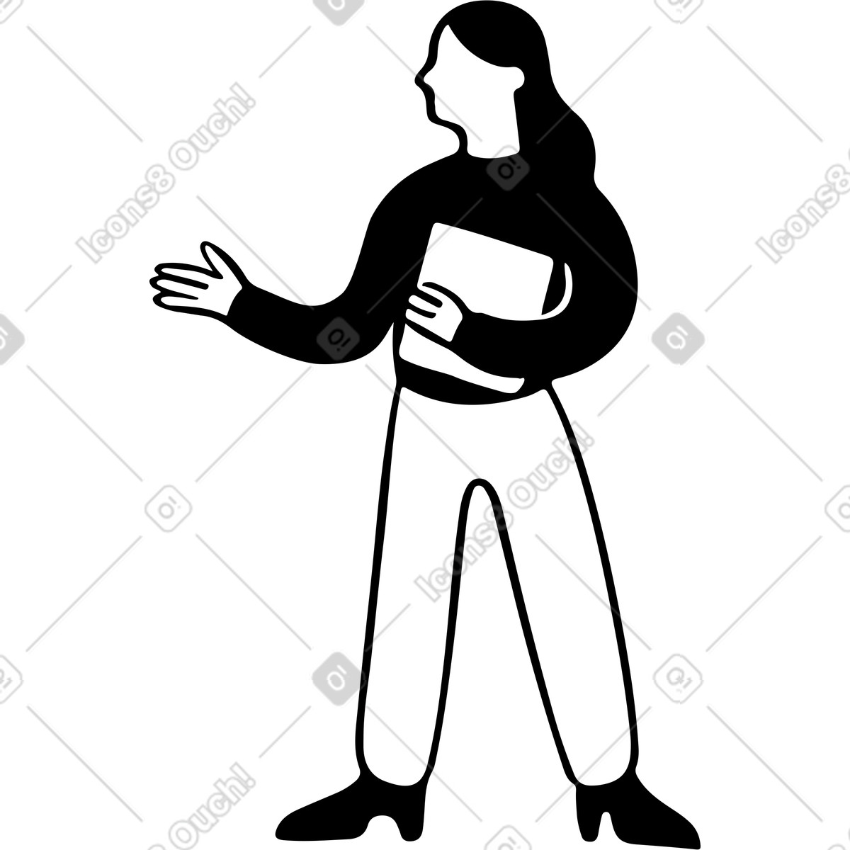 Woman with a folder in her hand pointing at something illustration Journal style download PNG, SVG