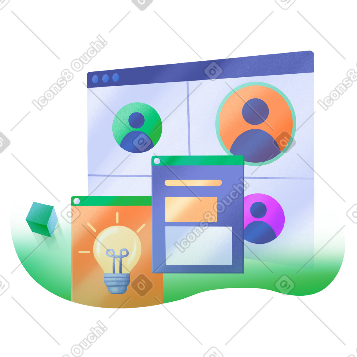 Ilustração de Discutindo novas ideias em reunião on-line no estilo Smart para baixar PNG, SVG