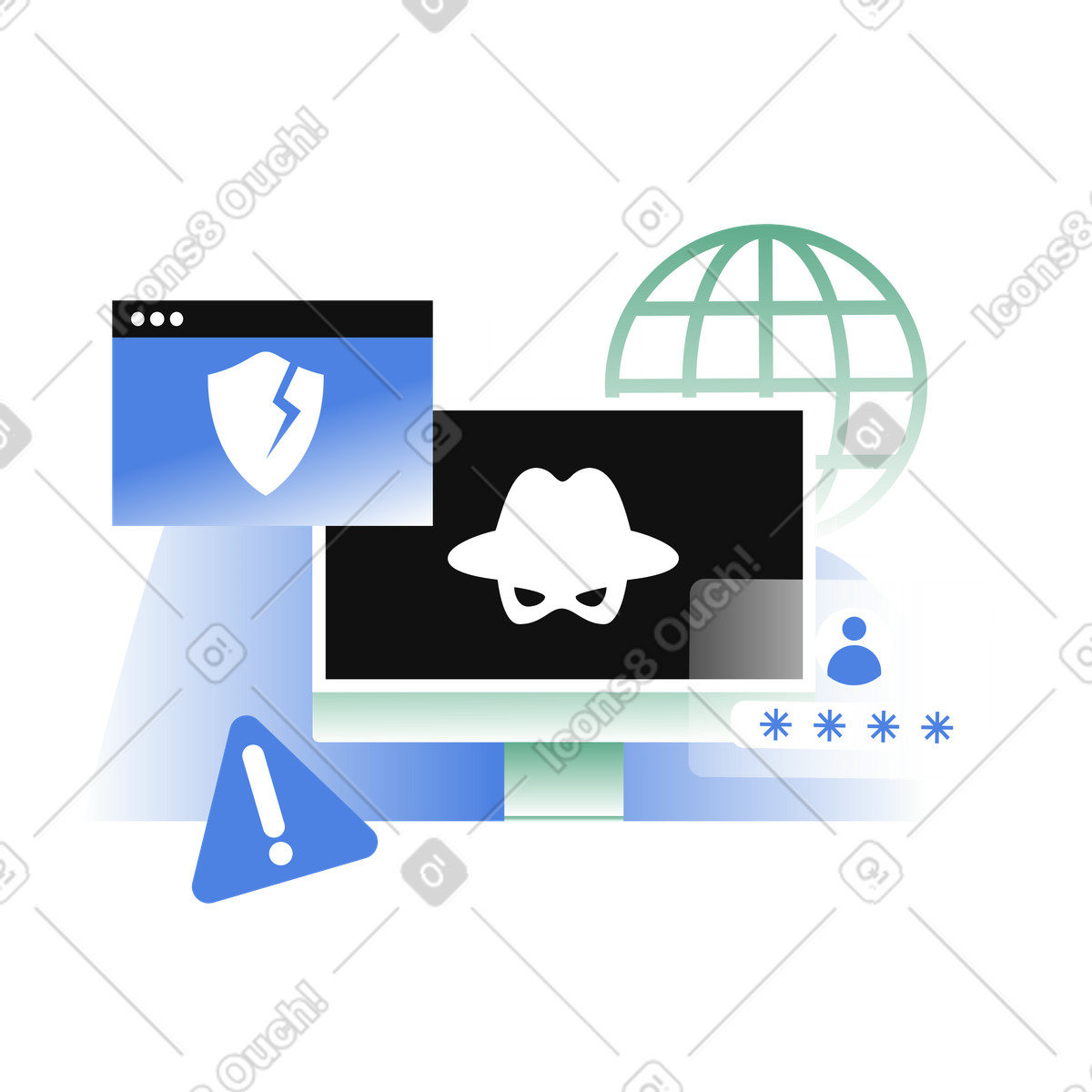Fraud detection and prevention practices animated illustration in GIF, Lottie (JSON), AE