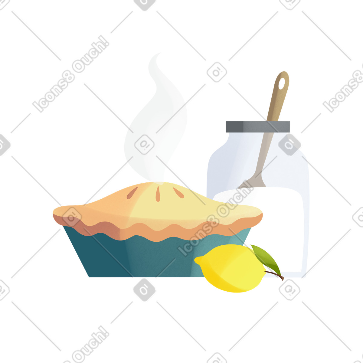 Pie with lemon and a jar of sugar-Illustration im Shine-Stil als Download in PNG, SVG