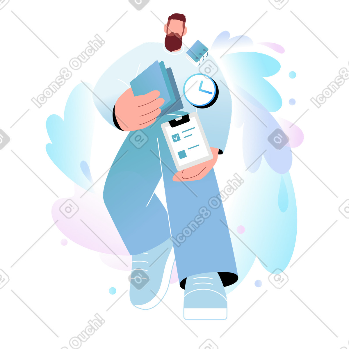 Employee balancing paperwork and digital tasks, Workplace productivity efficiency illustrazione in stile Airy scarica in PNG, SVG