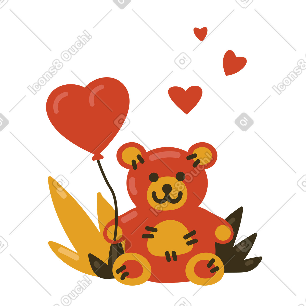 Valentine gift and romantic surprise, teddy bear with heart balloon illustration in Arabica style download in PNG, SVG
