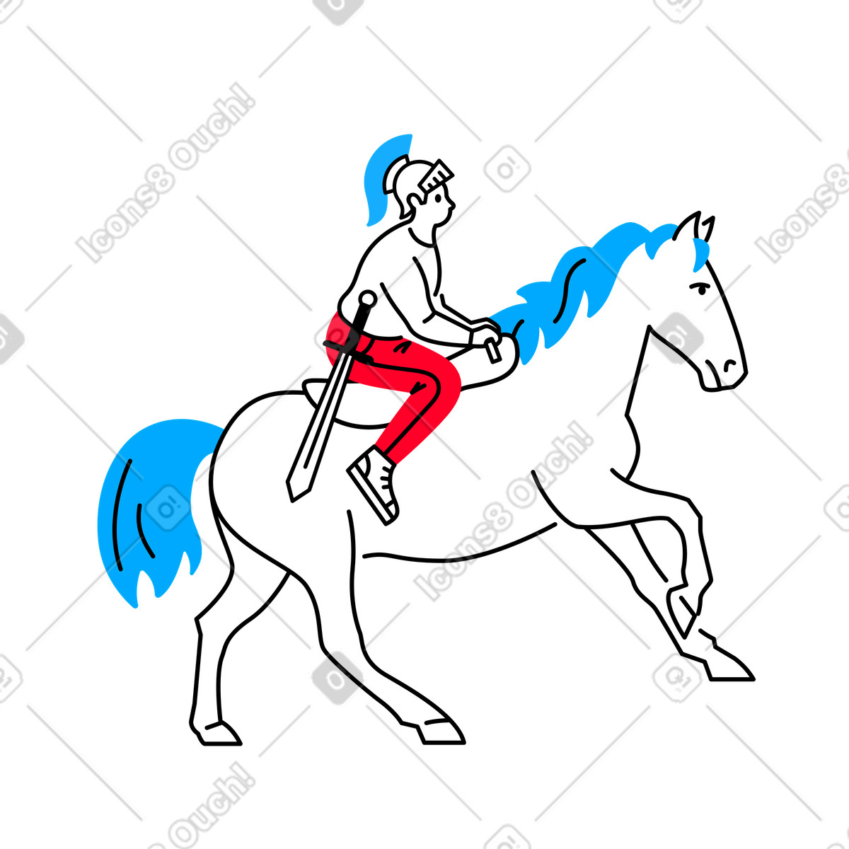 Cavaliere a cavallo in epoca medievale illustrazione in stile Transistor scarica in PNG, SVG