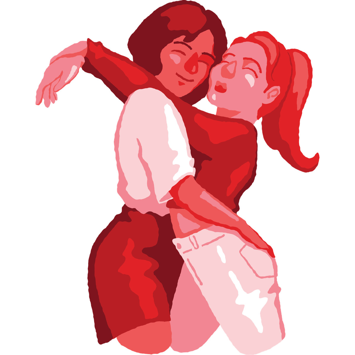 Two women embracing illustration clipart showcasing love, available as PNG and SVG