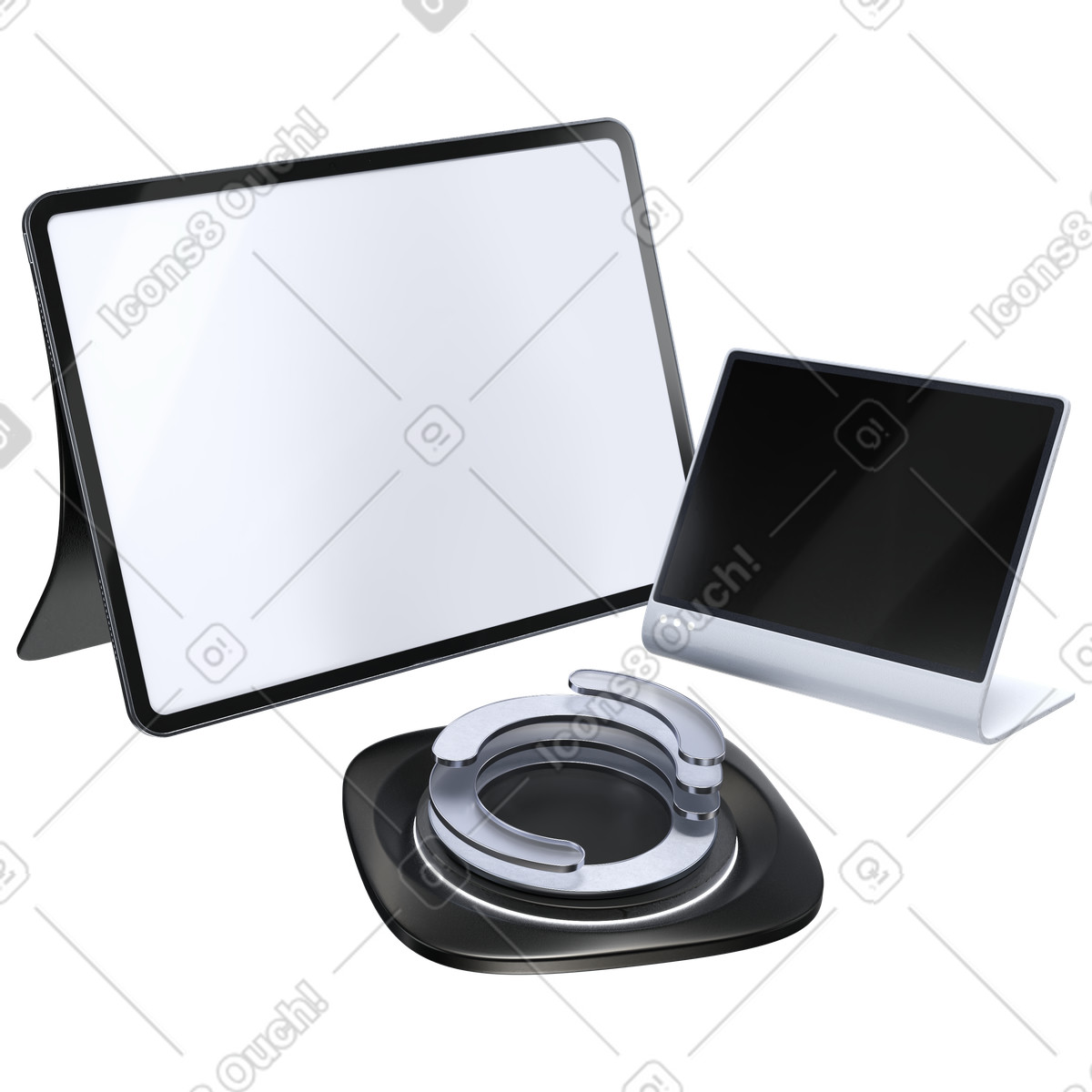 Workspace with monitors and circular graph, business metrics overview and analysis illustration in PNG, SVG