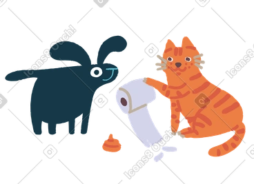 Cat offering toilet paper to dog PNG, SVG