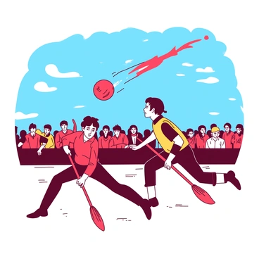 A red bludger is wildly flying through a bright blue sky, leaving a trail behind it. Below, several players in vibrant uniforms are intensely focused, ducking and dodging to avoid the incoming ball. One player with a determined expression is leaning to the left, while another is jumping to the right, their broomsticks angled sharply. The atmosphere is filled with excitement as the crowd in the background watches intently, eagerly anticipating the next move.