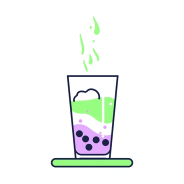 A glass of bubble tea with boiling water being poured over the tapioca pearls