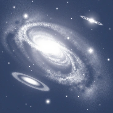 A vast space scene filled with swirling clouds of gas and dust. The nebula features intricate patterns, creating a sense of movement and depth. Stars are scattered throughout the image, some shining brightly while others appear as faint glimmers. Several galaxies can be seen in the distance, each with distinct shapes and spirals, contributing to the overall complexity of the scene.