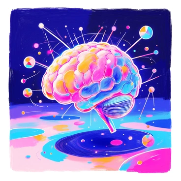 A digital brain model floating in a virtual reality space