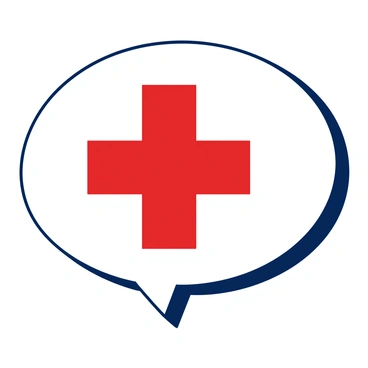 A large speech bubble is centered in the image, featuring a prominent red cross through its center. The speech bubble is outlined in a thin black line, emphasizing its shape. The background is a contrasting color that allows the red cross to stand out vividly. The interior of the speech bubble is a solid white, enhancing the visibility of the red cross. The cross itself is bold and dynamic, occupying most of the space within the bubble.