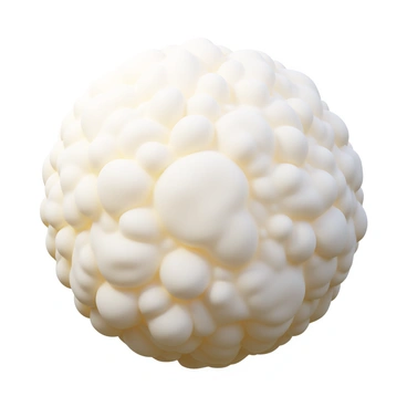 A close-up of a sheep's wool, showcasing its fluffy texture in white color. The image captures the intricate fibers and their soft, curly formations. Light reflects gently off the wool, enhancing the appearance of its fluffy and fluffy qualities. The background is blurred to emphasize the details of the wool, highlighting its natural softness.