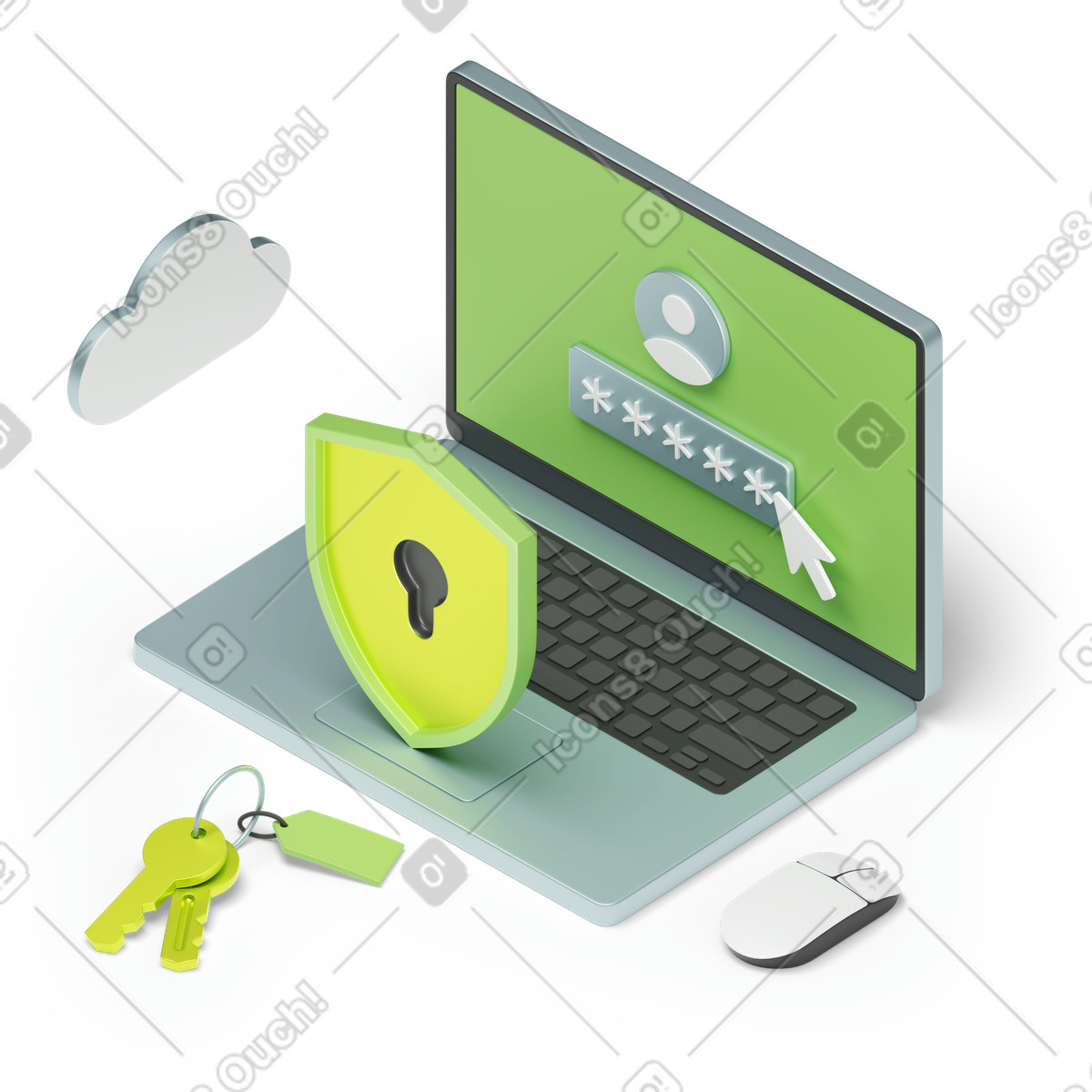 Security: customizable authentication and access control illustration in 3D Isometric style download in PNG, SVG