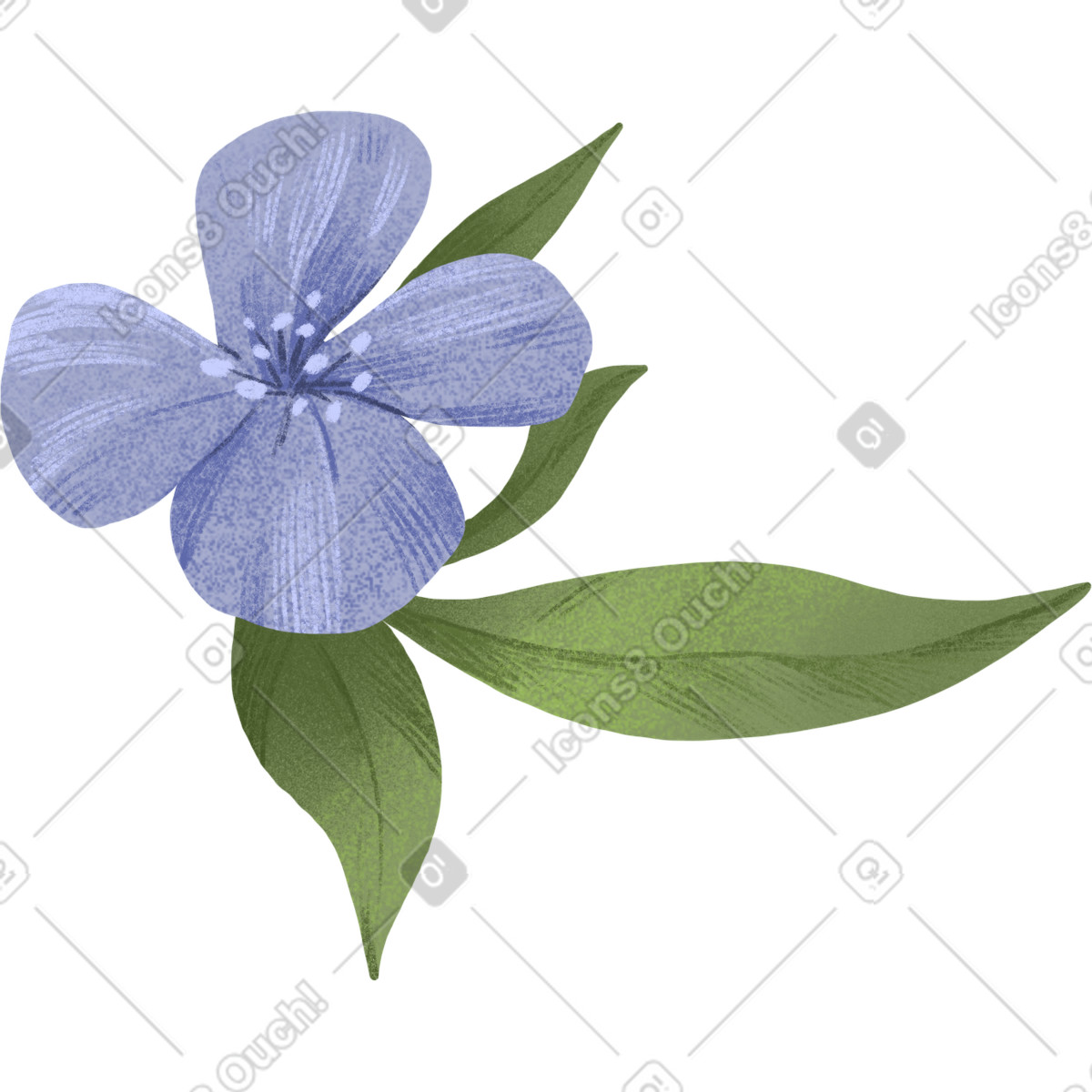 Floral 스타일의 Blue flower with several leaves 일러스트레이션 PNG, SVG 다운로드
