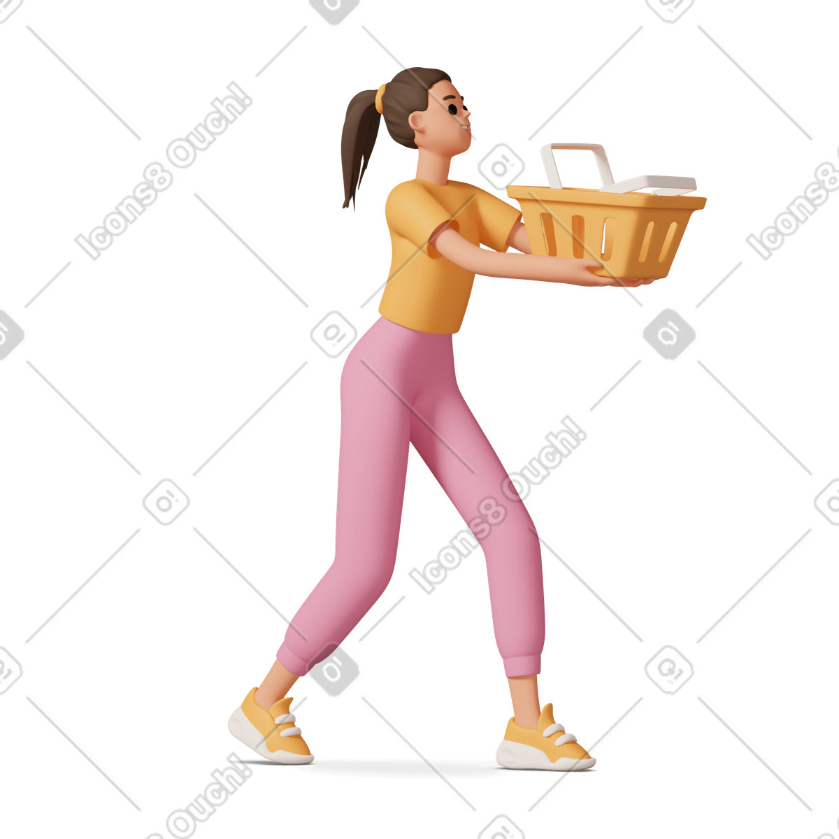 Girl with shopping cart illustrazione in stile 3D Casual life scarica in PNG, SVG