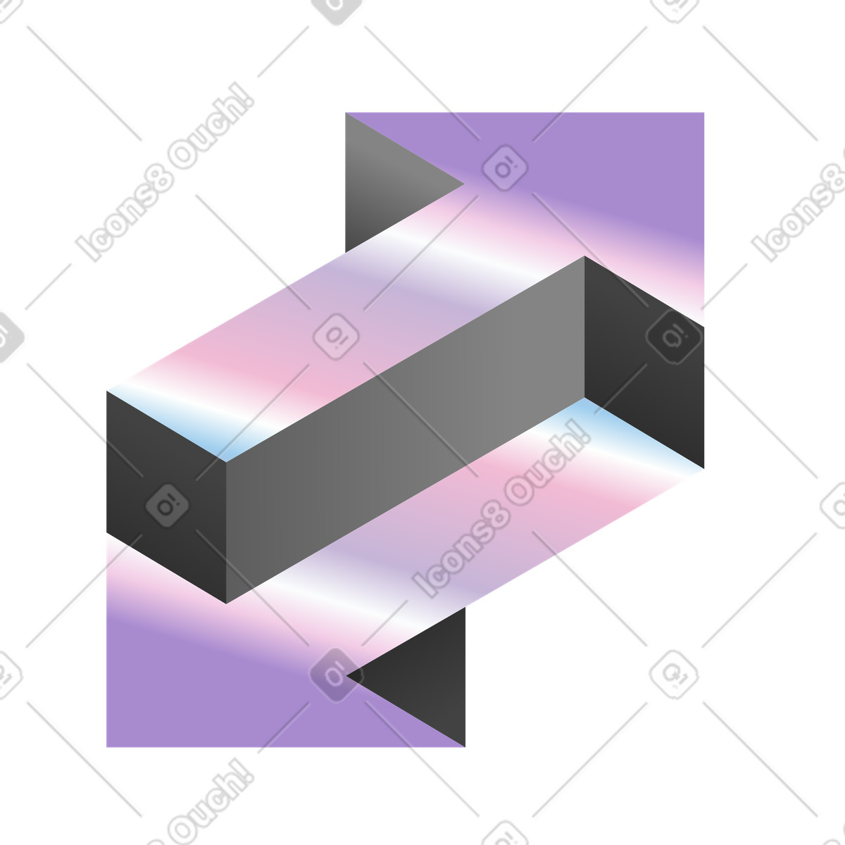Ilustración Forma de flecha imposible con gradientes, ilusión óptica y concepto creativo. en estilo Illusion a descargar en PNG SVG