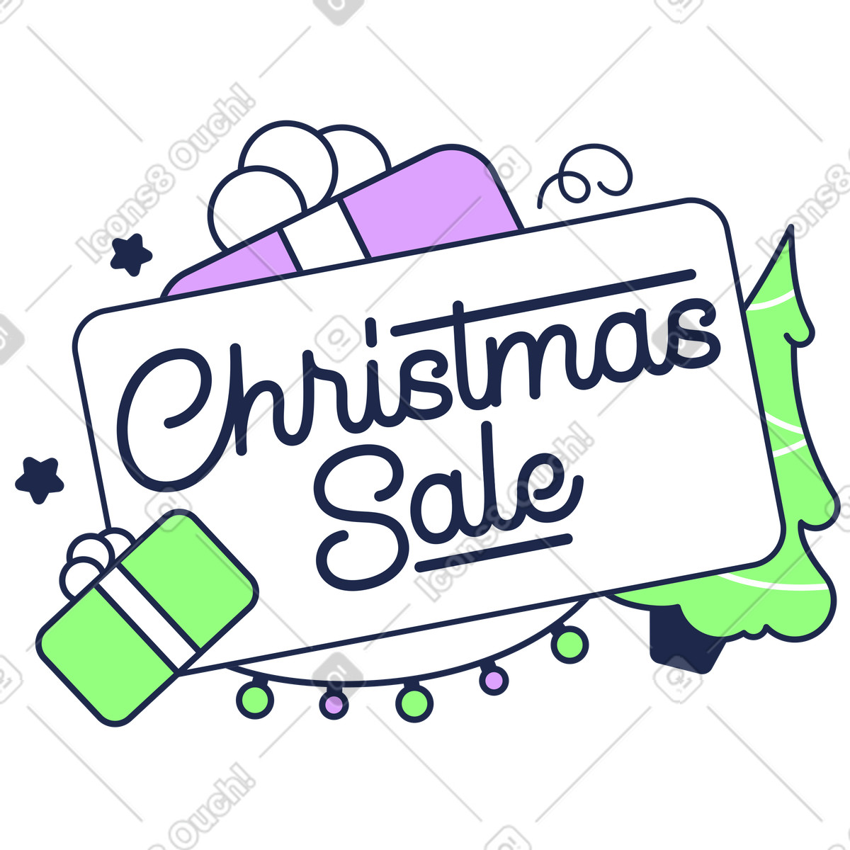 Christmas sale announcement with present boxes, Holiday discount promotion or seasonal marketing illustration in Outline style download in PNG, SVG