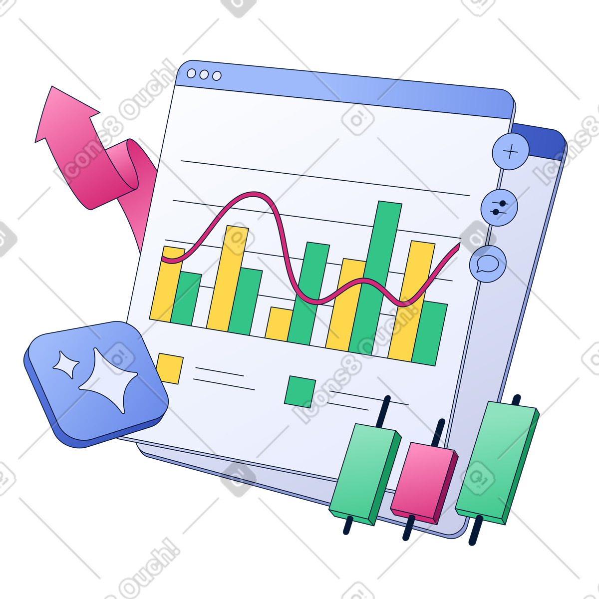 Business analytics dashboard with AI assistant illustration in PNG, SVG